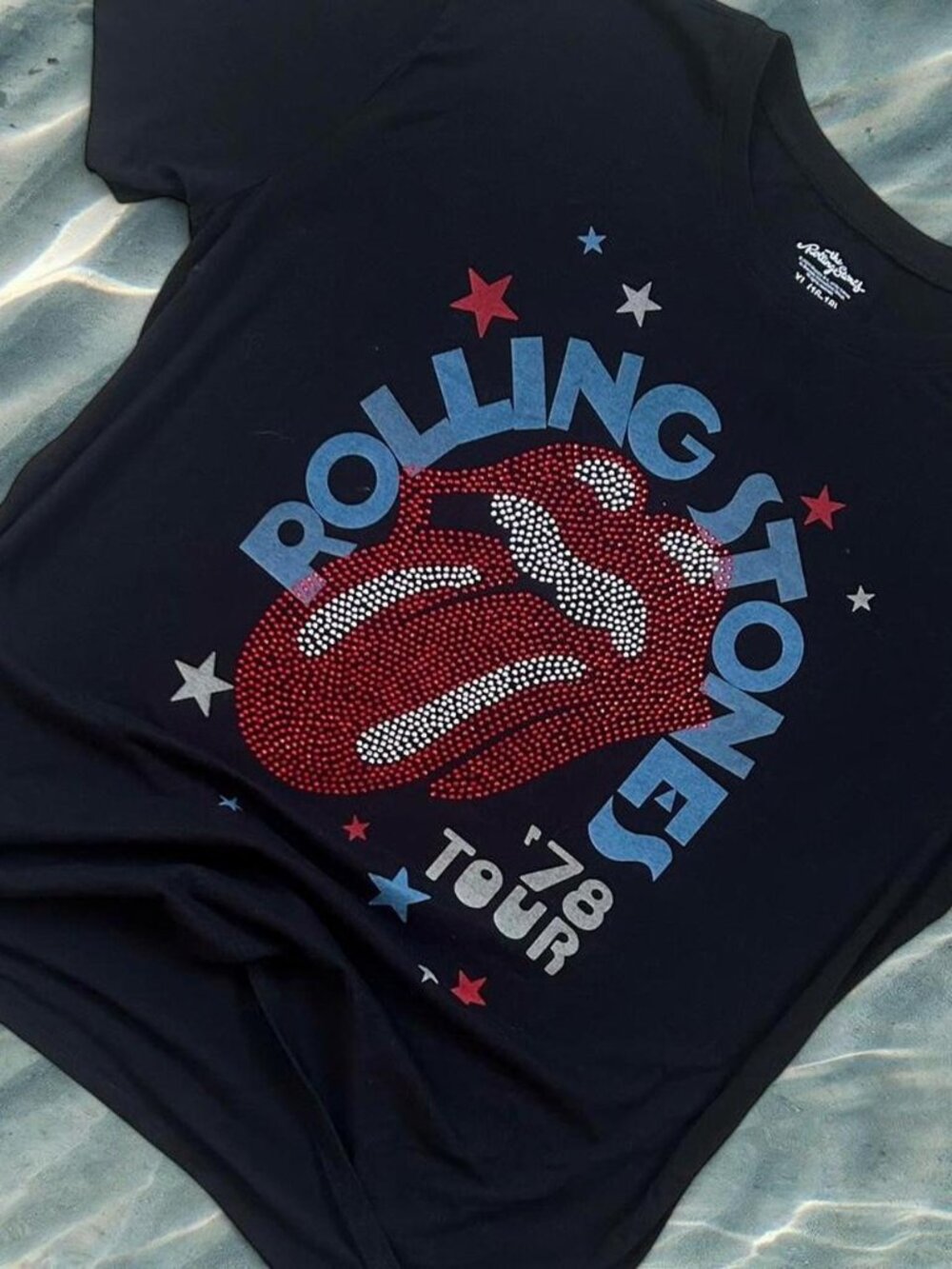 Bedazzled Rolling Stones black 1978 tour graphic cotton tee shirt ⭐️ iconic t